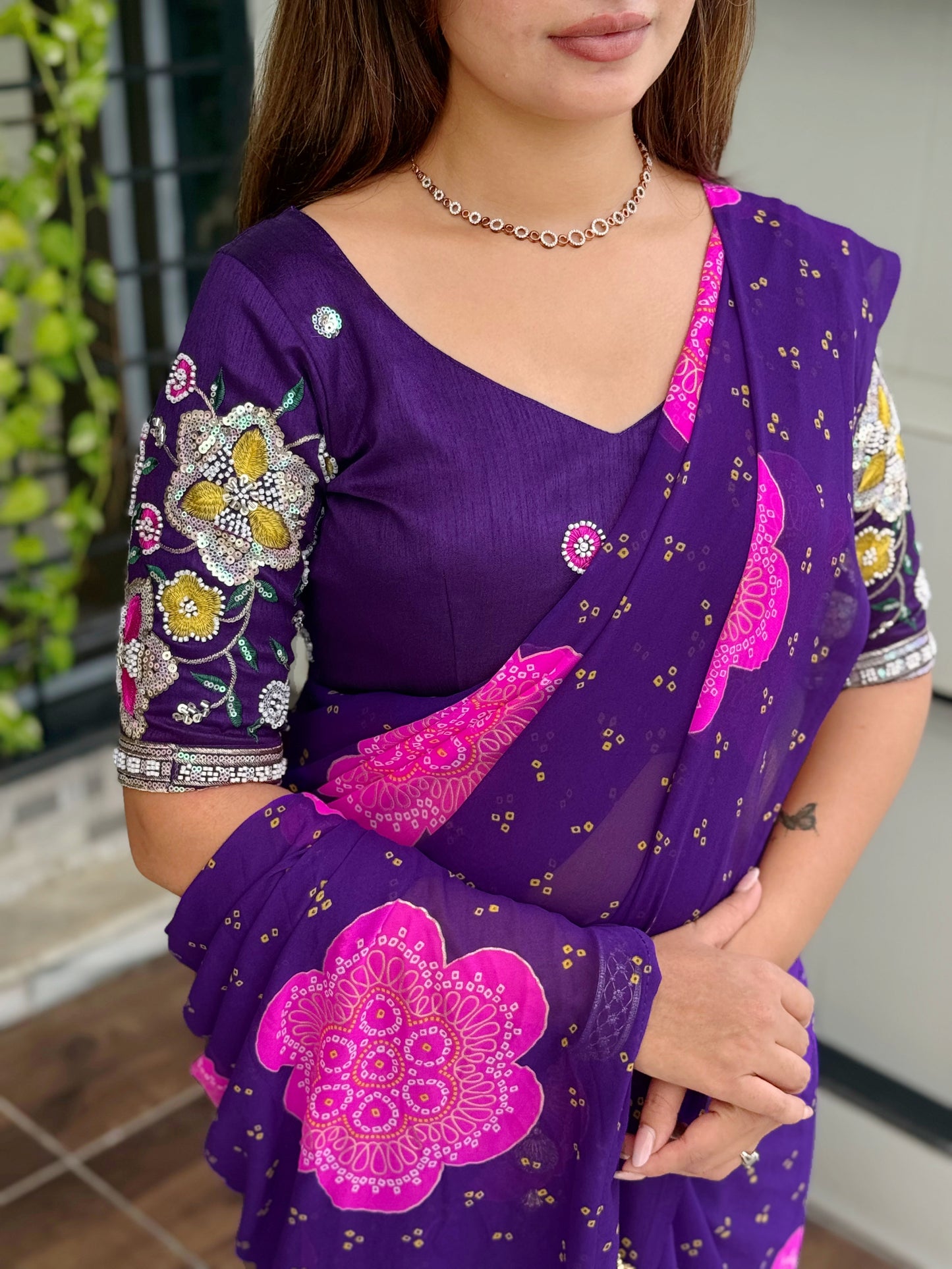 Anuscouture Rani Sahiba - Georgette Saree with Designer Handwork Blouse Anuscouture