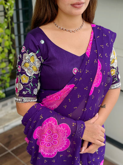 Anuscouture Rani Sahiba - Georgette Saree with Designer Handwork Blouse Anuscouture