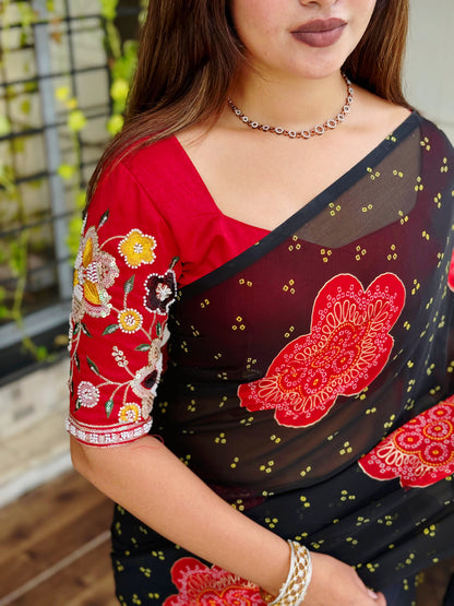 Anuscouture Rani Sahiba - Georgette Saree with Designer Handwork Blouse Anuscouture