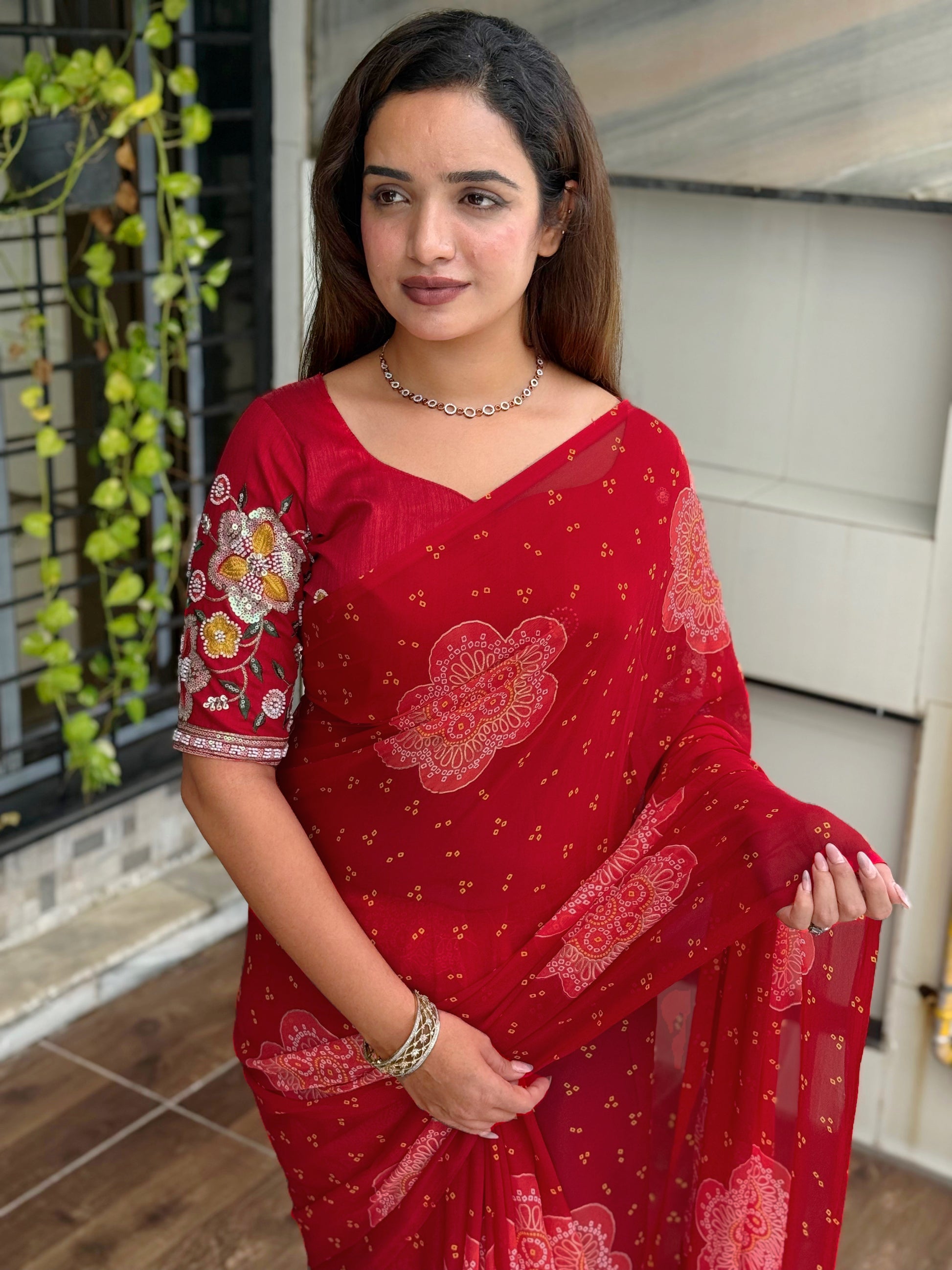 Anuscouture Rani Sahiba - Georgette Saree with Designer Handwork Blouse Anuscouture