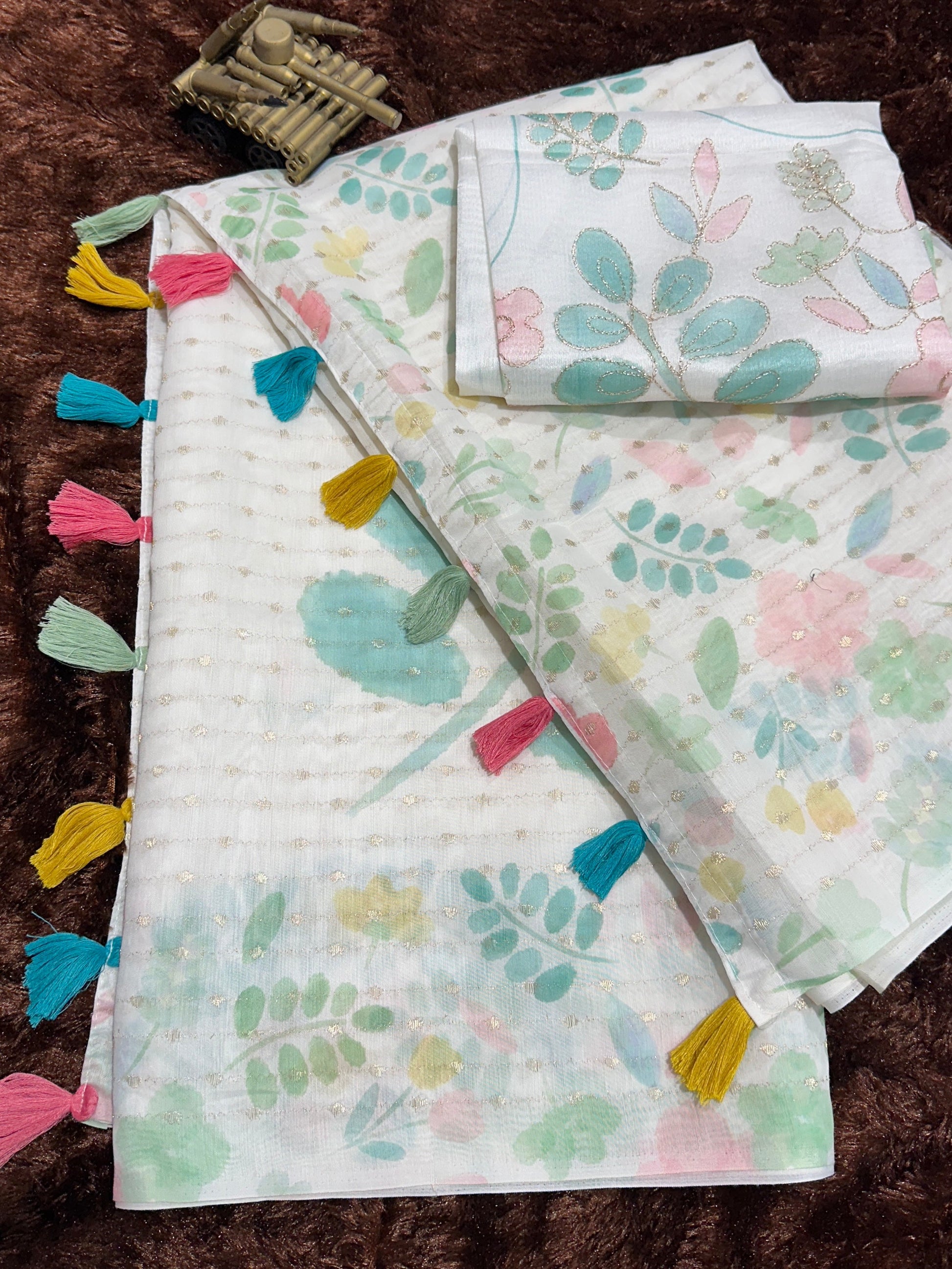 AnusCouture Sulochna - Armani Cotton Saree with Painting Print and All-Over Zari Work Anuscouture