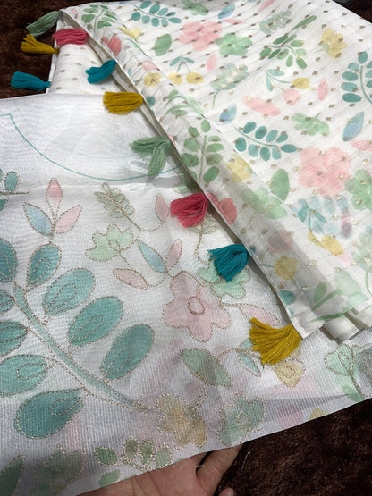 AnusCouture Sulochna - Armani Cotton Saree with Painting Print and All-Over Zari Work Anuscouture