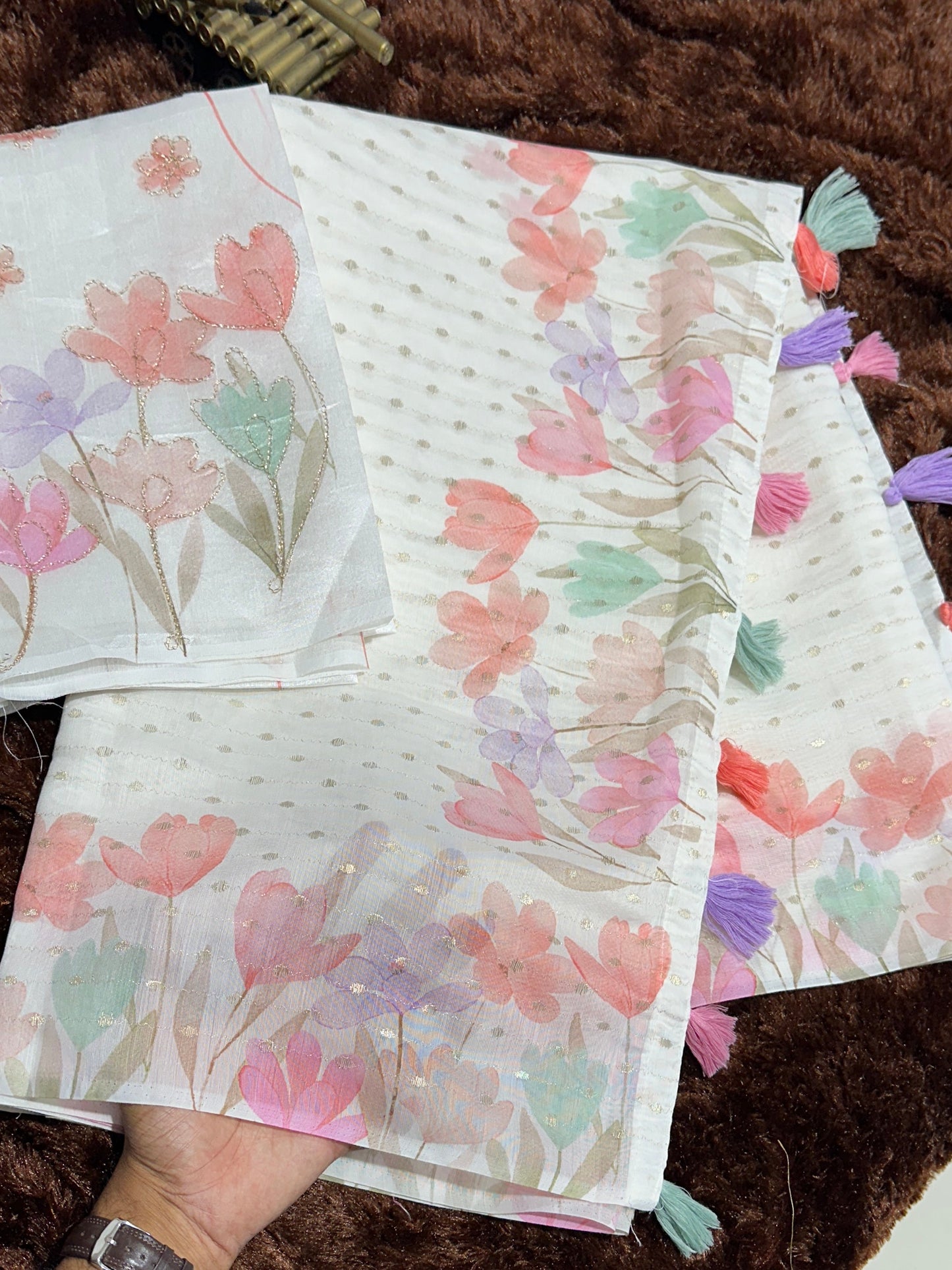 AnusCouture Sulochna - Armani Cotton Saree with Painting Print and All-Over Zari Work Anuscouture