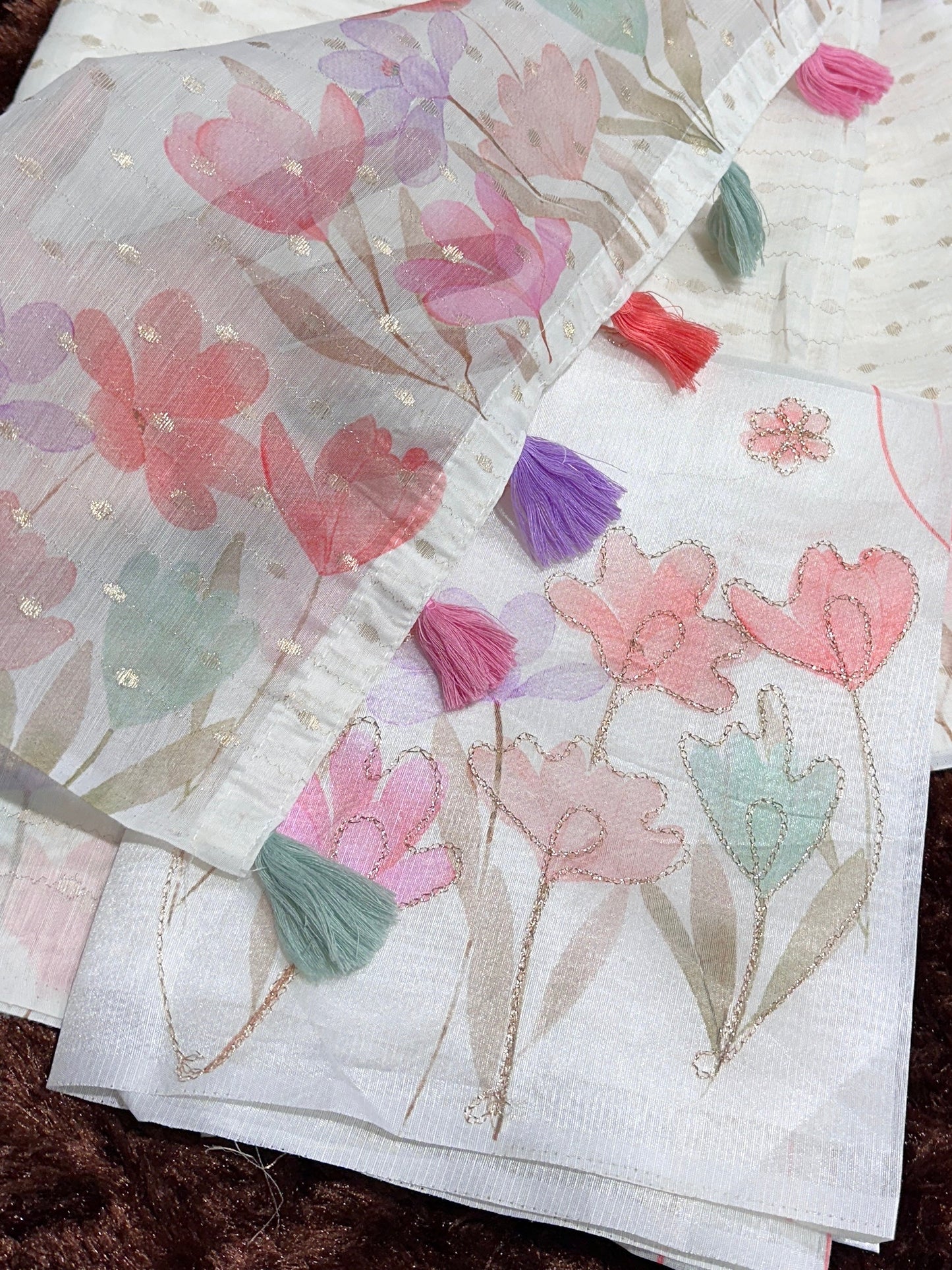 AnusCouture Sulochna - Armani Cotton Saree with Painting Print and All-Over Zari Work Anuscouture