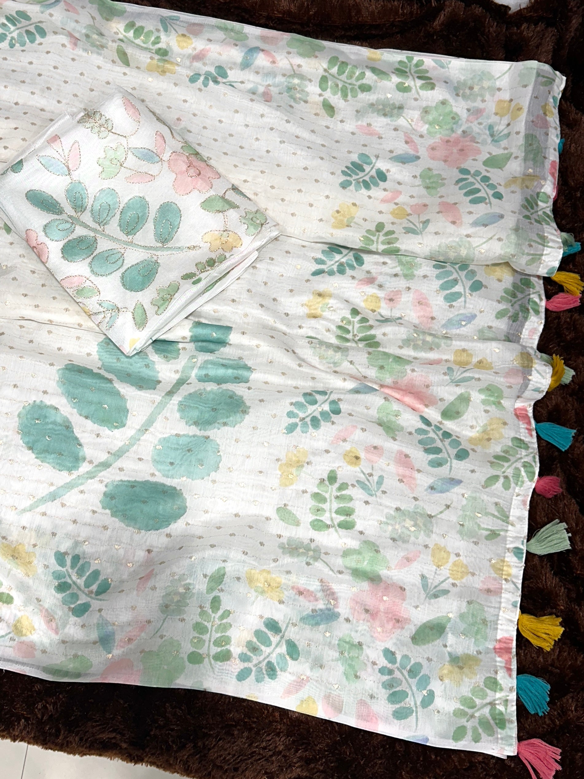 AnusCouture Sulochna - Armani Cotton Saree with Painting Print and All-Over Zari Work Anuscouture