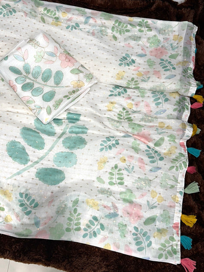 AnusCouture Sulochna - Armani Cotton Saree with Painting Print and All-Over Zari Work Anuscouture