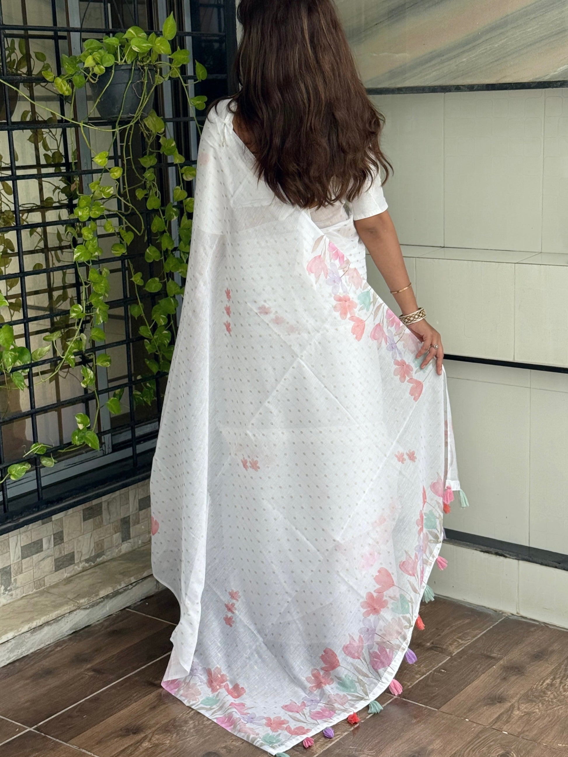 AnusCouture Sulochna - Armani Cotton Saree with Painting Print and All-Over Zari Work Anuscouture