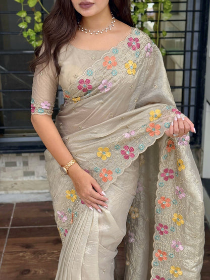 Anuscouture Pari - Sufi Silk Saree with Beads Embroidery Anuscouture