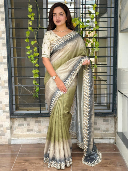 Anuscouture Flamingo - Digital Print Silk Saree with Kashmiri Embroidery Anuscouture