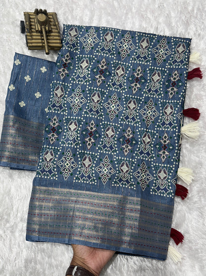 AnusCouture Shivali - Maslin Cotton Saree with Zari Border Anuscouture