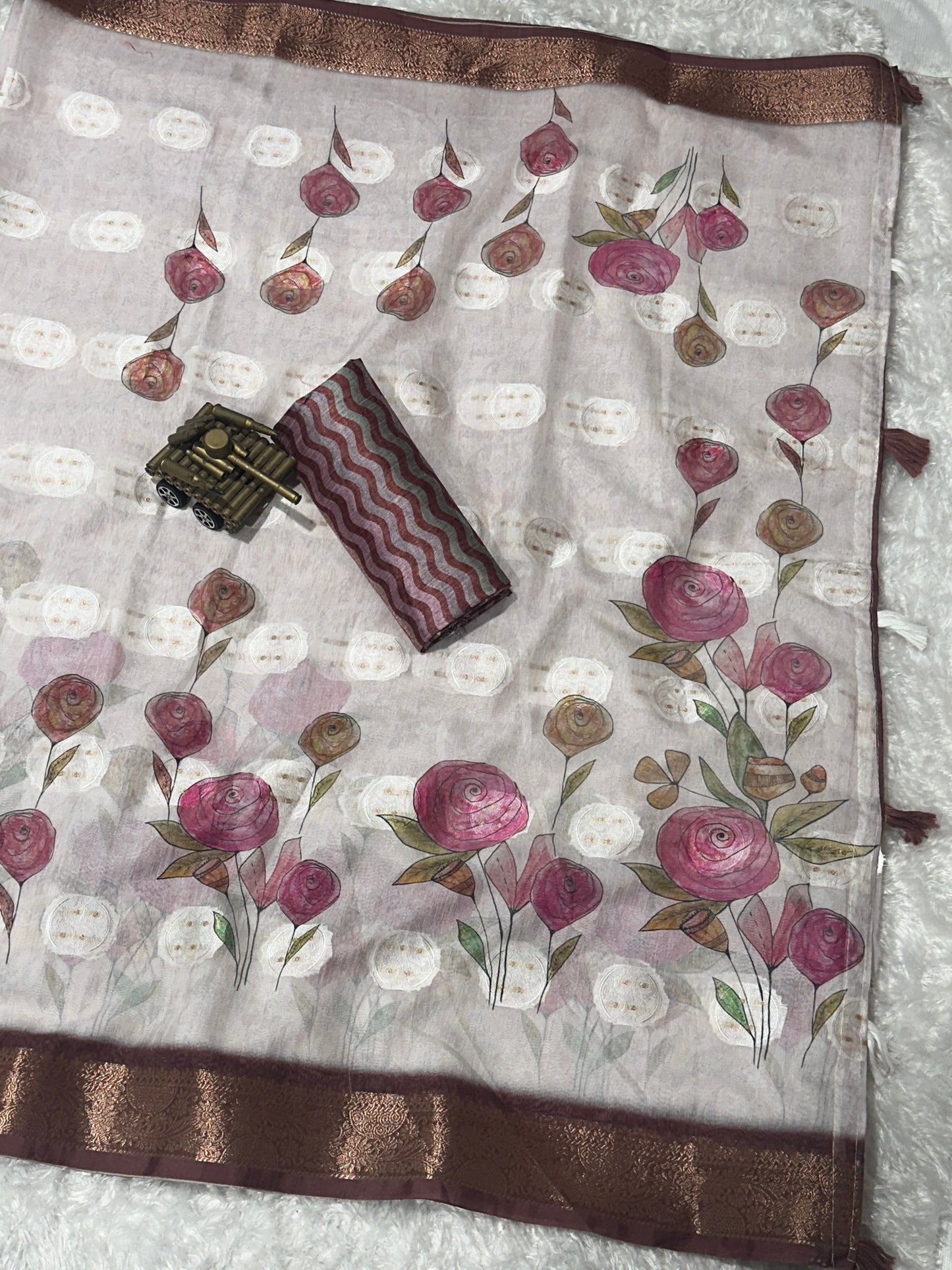 AnusCouture Rosa - Pure Cotton Jacquard Saree with Digital Print Anuscouture