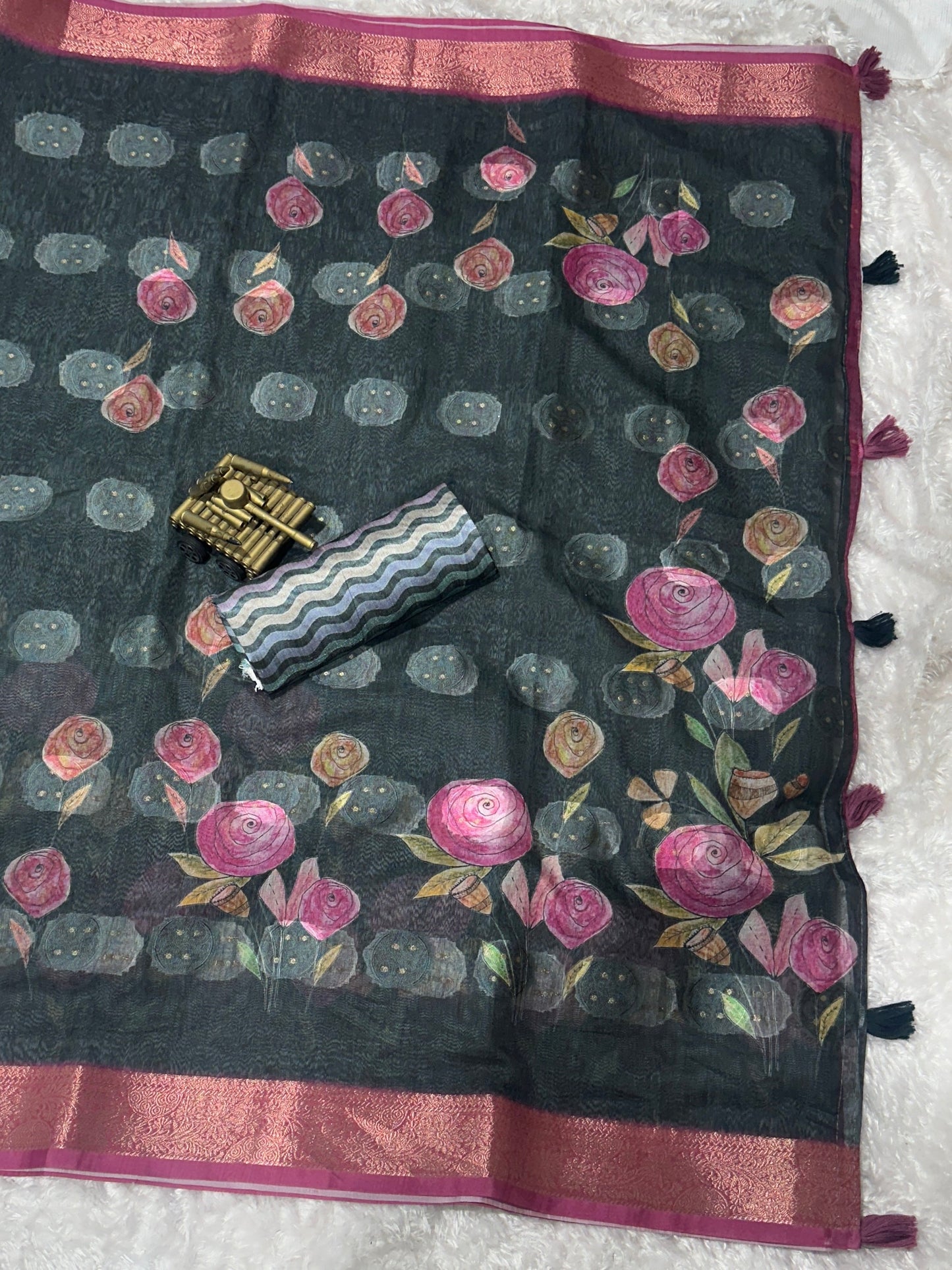 AnusCouture Rosa - Pure Cotton Jacquard Saree with Digital Print Anuscouture