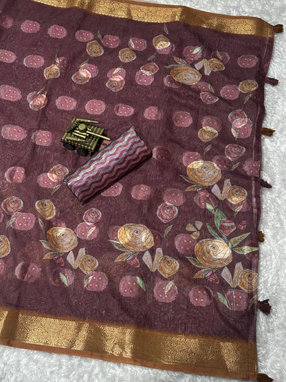 AnusCouture Rosa - Pure Cotton Jacquard Saree with Digital Print Anuscouture