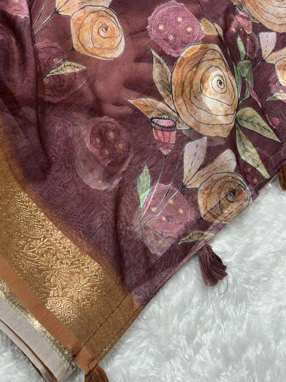 AnusCouture Rosa - Pure Cotton Jacquard Saree with Digital Print Anuscouture