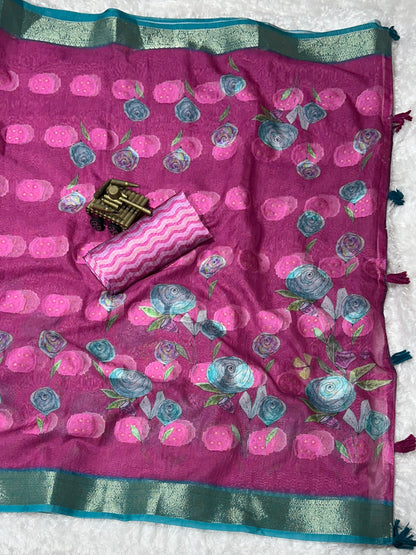 AnusCouture Rosa - Pure Cotton Jacquard Saree with Digital Print Anuscouture