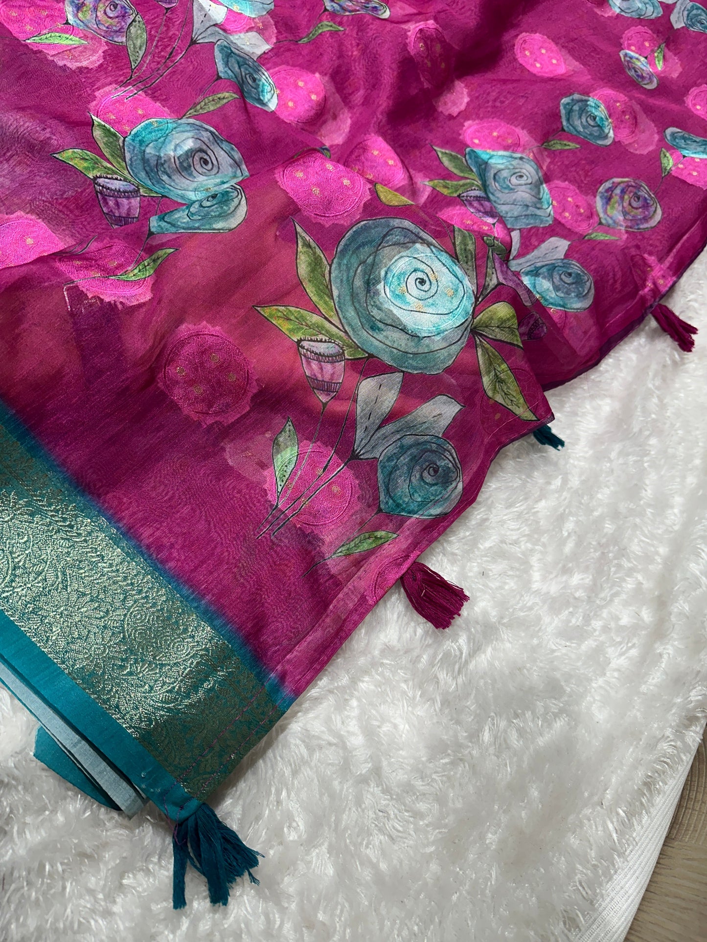 AnusCouture Rosa - Pure Cotton Jacquard Saree with Digital Print Anuscouture