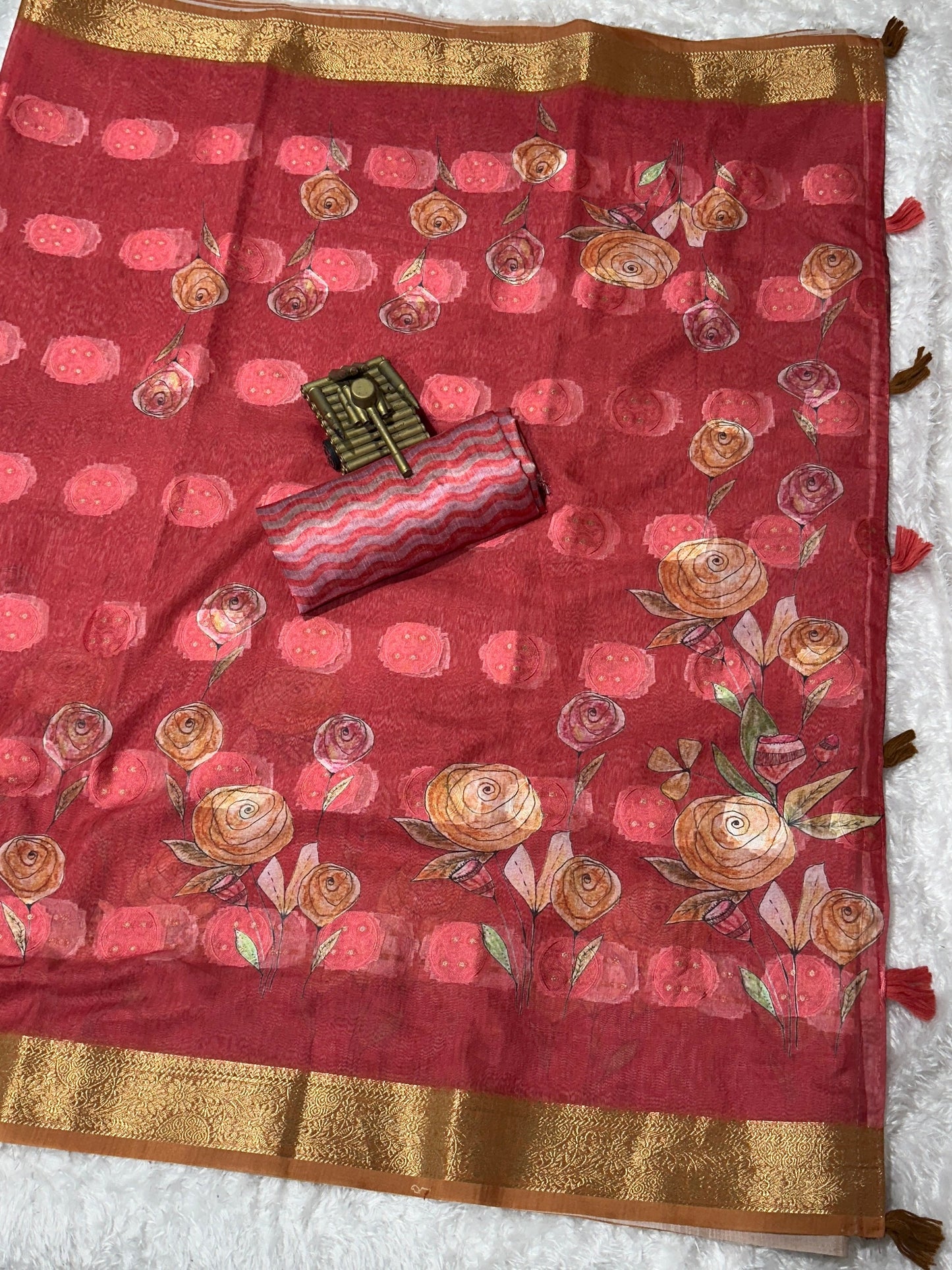 AnusCouture Rosa - Pure Cotton Jacquard Saree with Digital Print Anuscouture