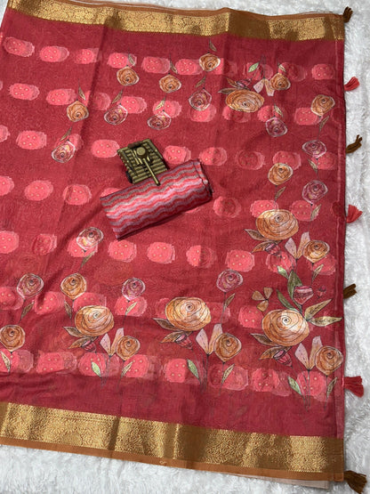 AnusCouture Rosa - Pure Cotton Jacquard Saree with Digital Print Anuscouture