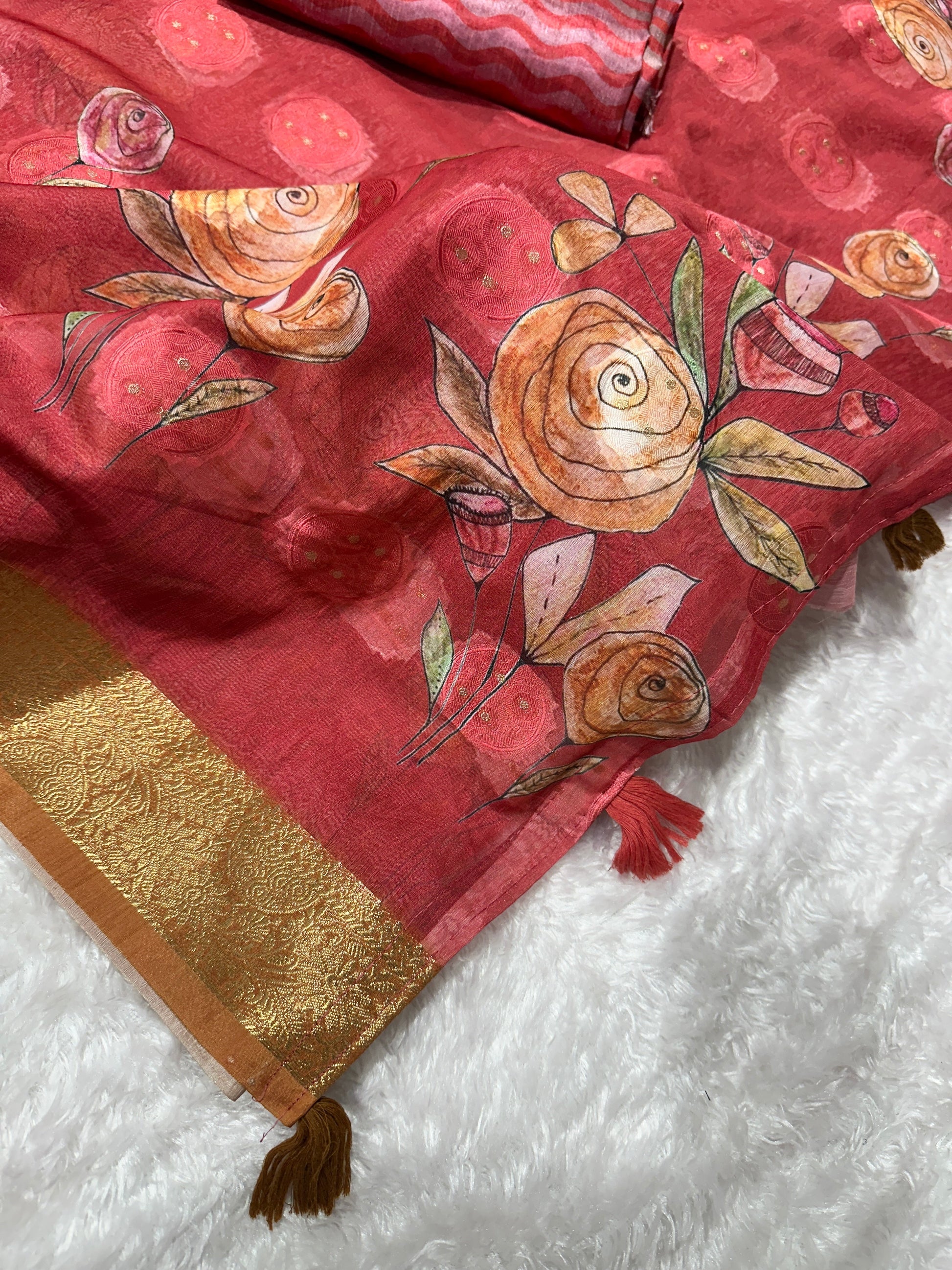 AnusCouture Rosa - Pure Cotton Jacquard Saree with Digital Print Anuscouture