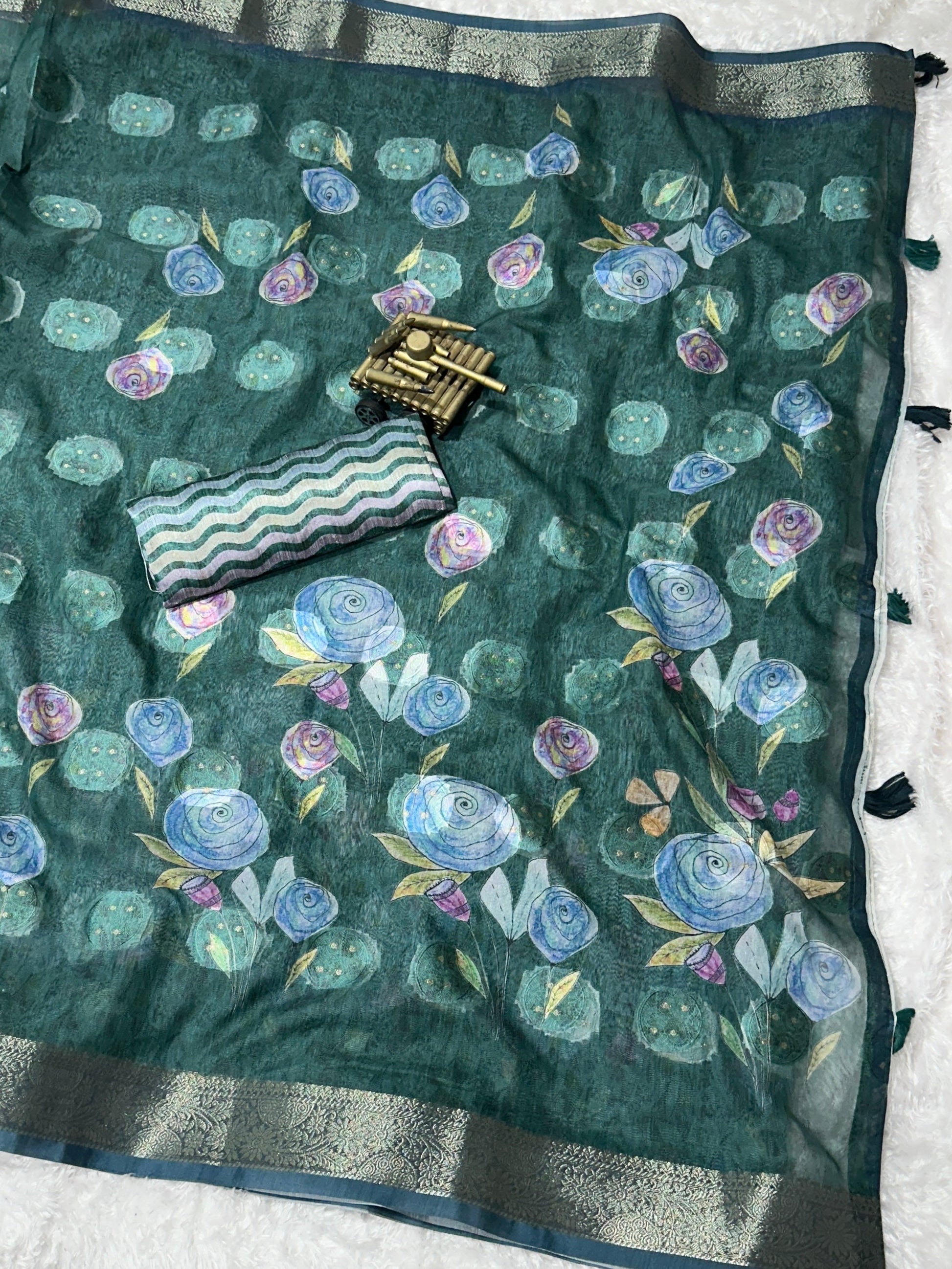 AnusCouture Rosa - Pure Cotton Jacquard Saree with Digital Print Anuscouture