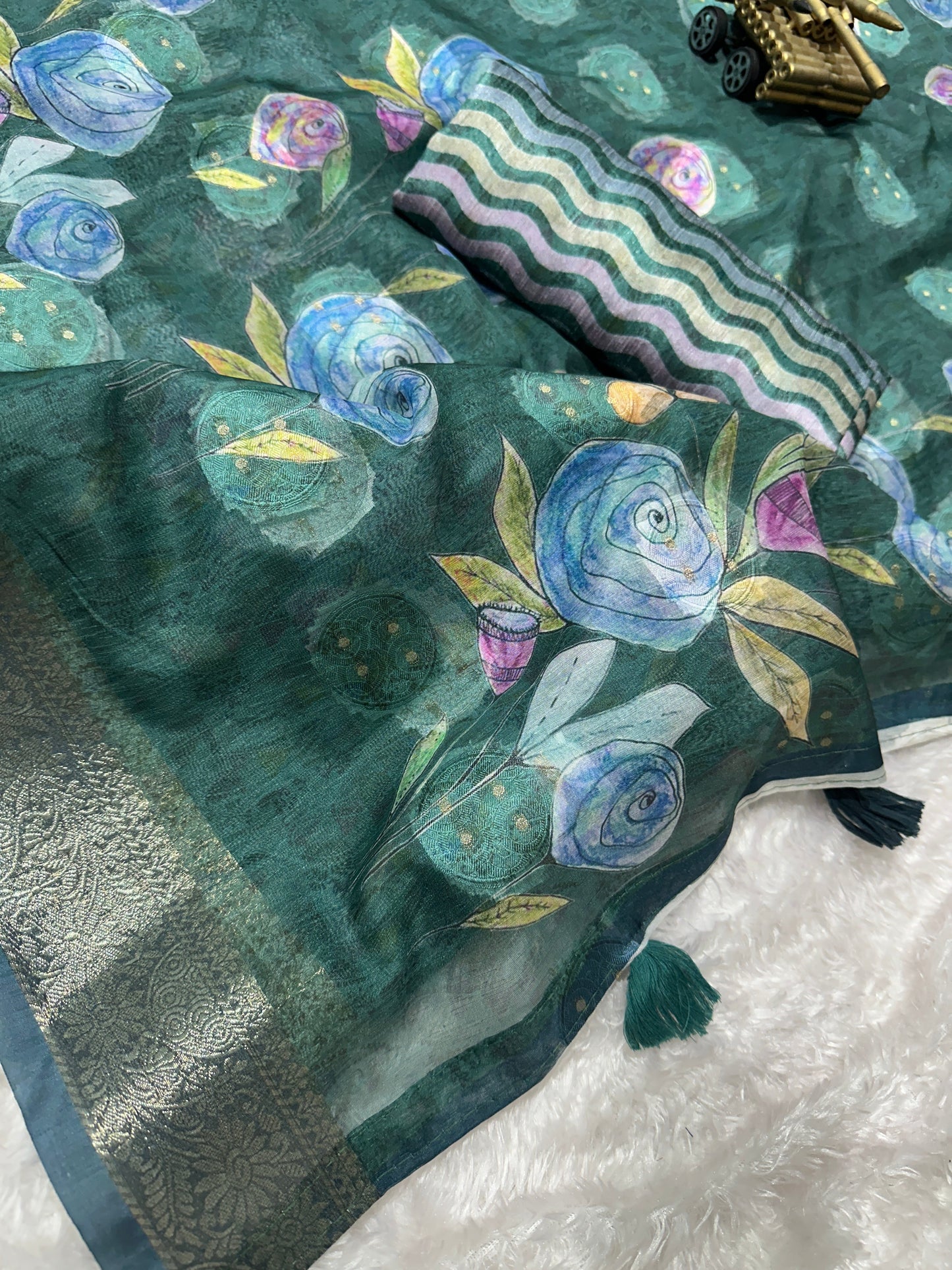 AnusCouture Rosa - Pure Cotton Jacquard Saree with Digital Print Anuscouture