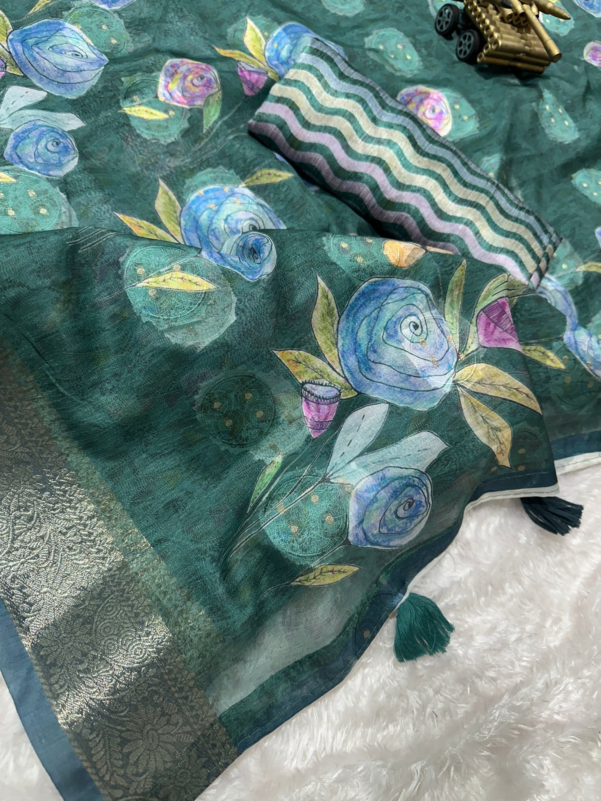 AnusCouture Rosa - Pure Cotton Jacquard Saree with Digital Print Anuscouture