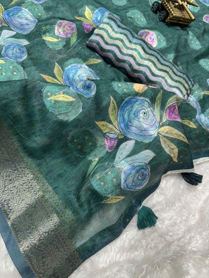 AnusCouture Rosa - Pure Cotton Jacquard Saree with Digital Print Anuscouture