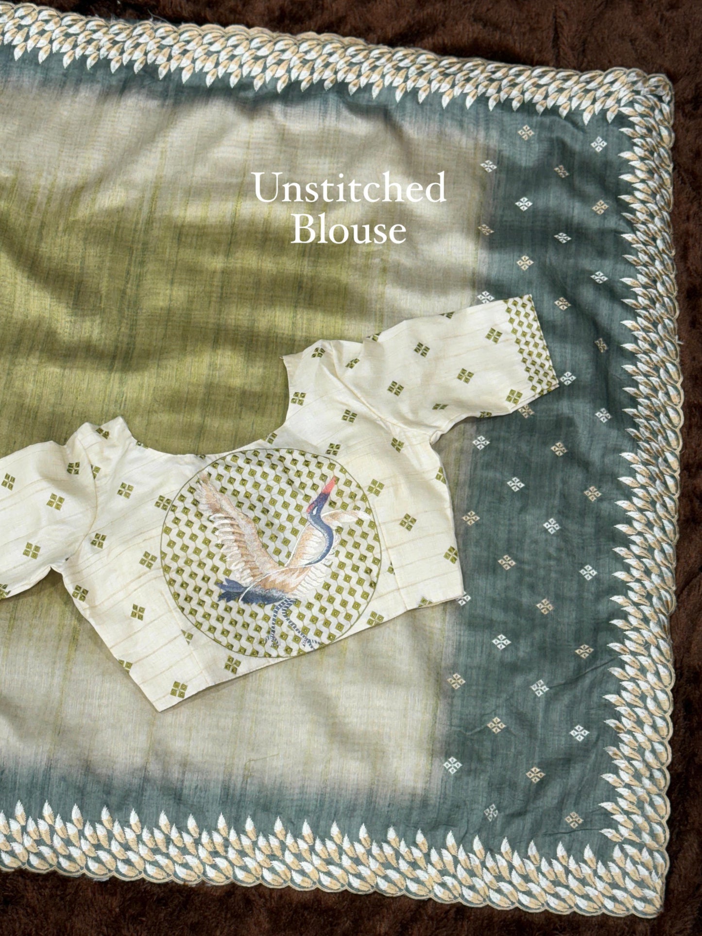 Anuscouture Flamingo - Digital Print Silk Saree with Kashmiri Embroidery Anuscouture