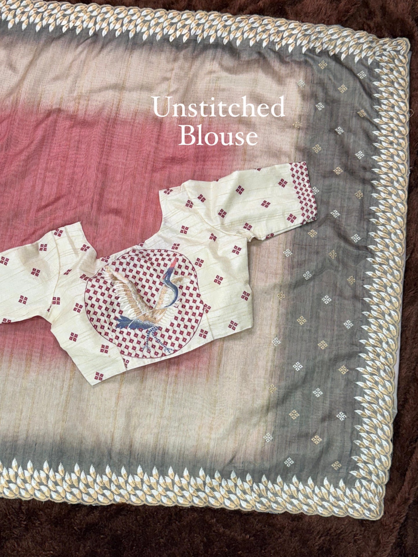 Anuscouture Flamingo - Digital Print Silk Saree with Kashmiri Embroidery Anuscouture