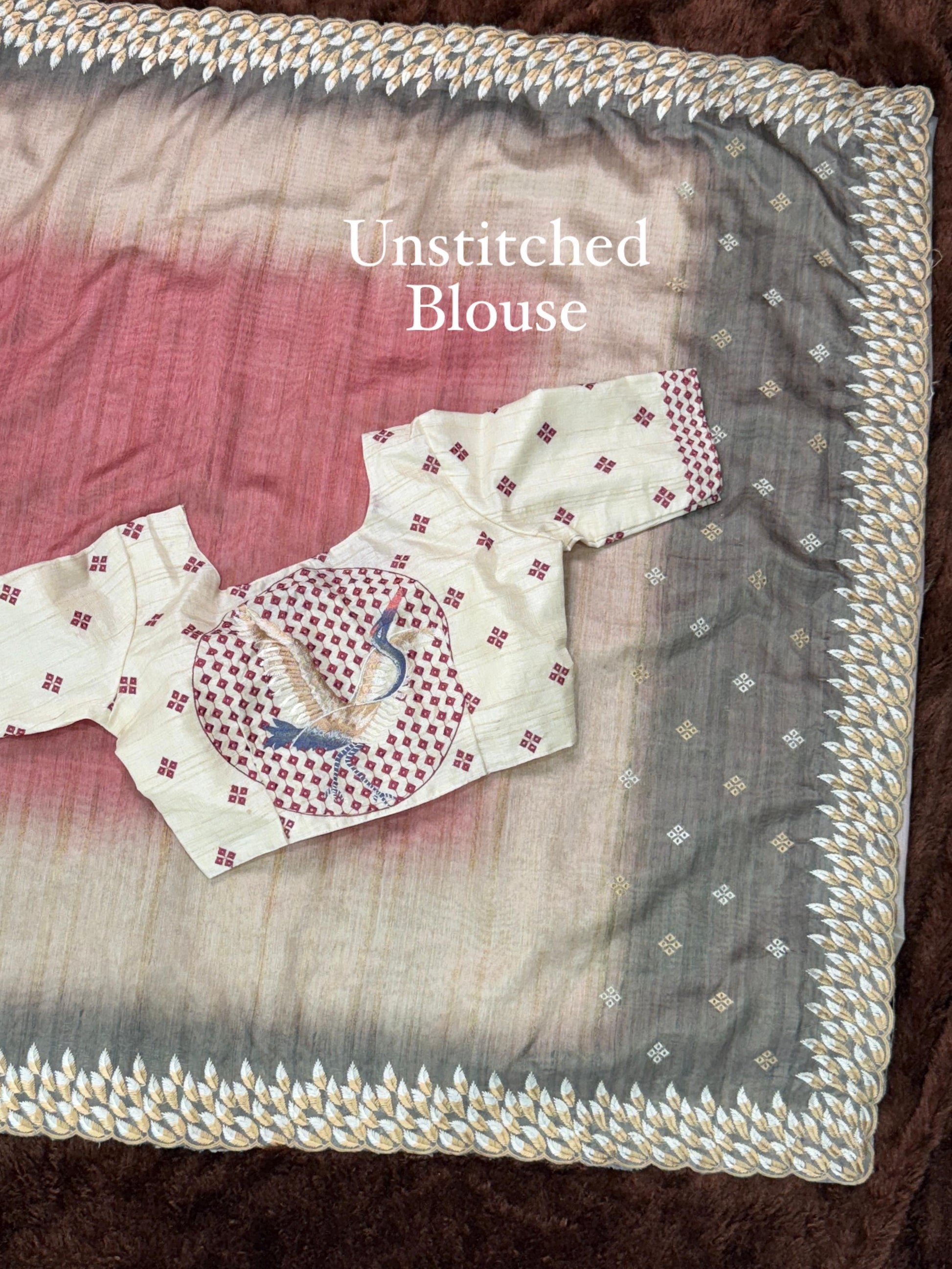 Anuscouture Flamingo - Digital Print Silk Saree with Kashmiri Embroidery Anuscouture