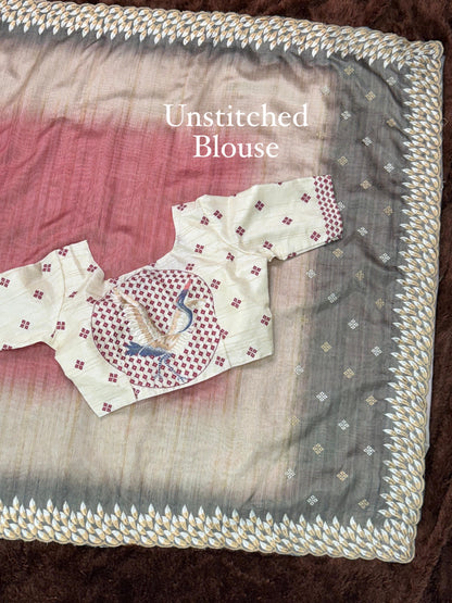 Anuscouture Flamingo - Digital Print Silk Saree with Kashmiri Embroidery Anuscouture