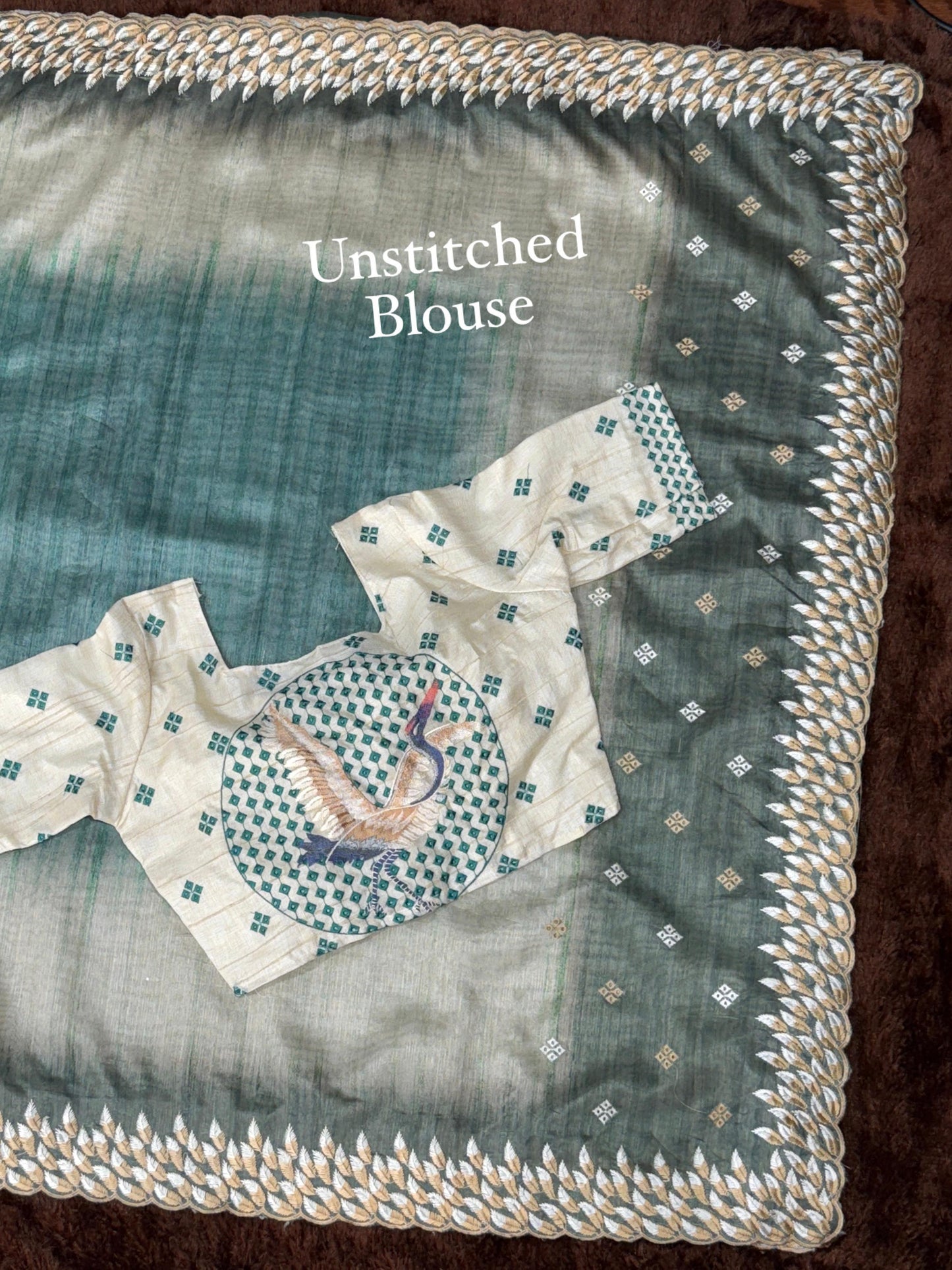 Anuscouture Flamingo - Digital Print Silk Saree with Kashmiri Embroidery Anuscouture