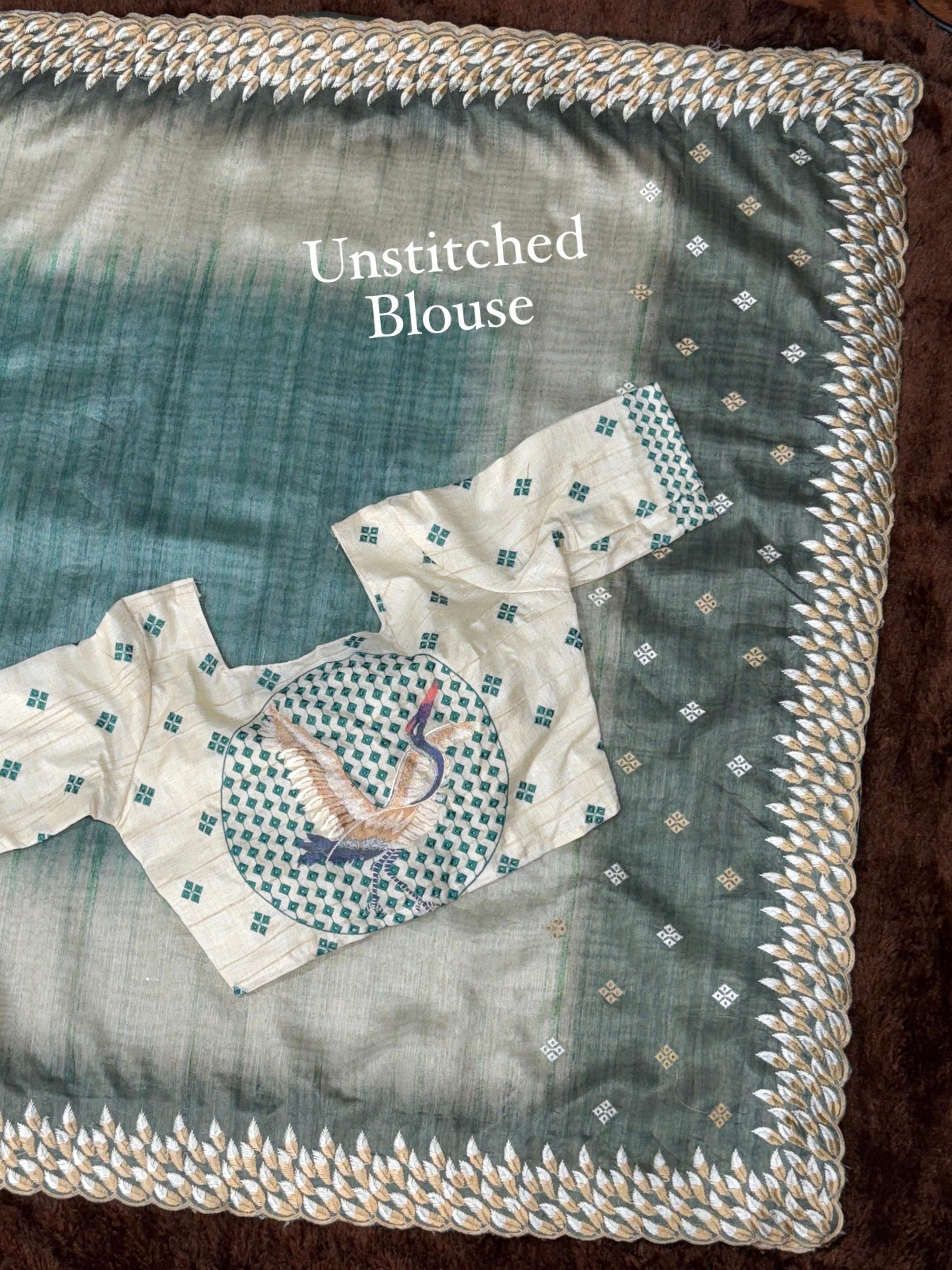 Anuscouture Flamingo - Digital Print Silk Saree with Kashmiri Embroidery Anuscouture