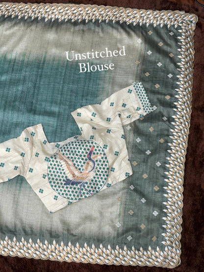 Anuscouture Flamingo - Digital Print Silk Saree with Kashmiri Embroidery Anuscouture