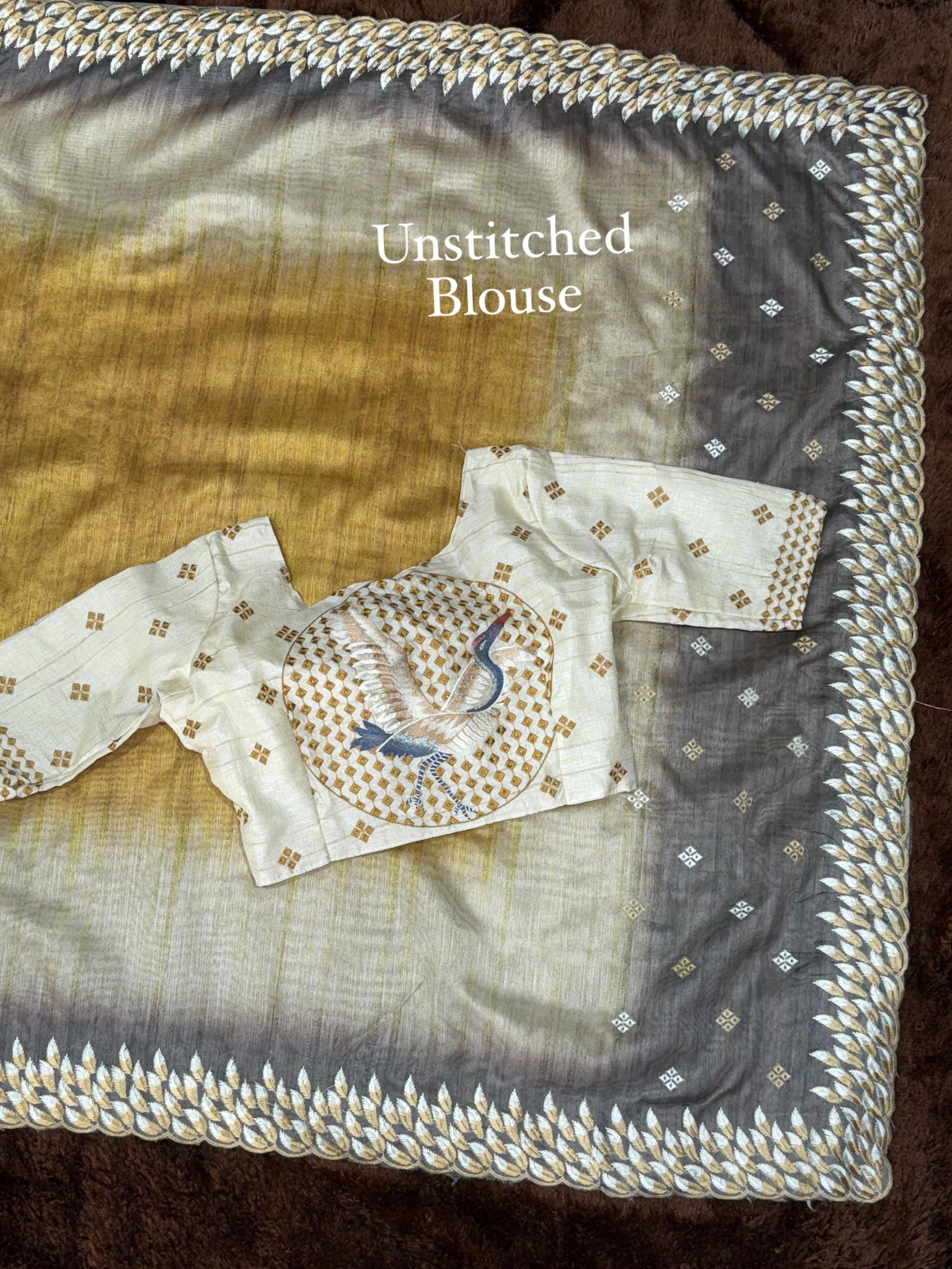 Anuscouture Flamingo - Digital Print Silk Saree with Kashmiri Embroidery Anuscouture