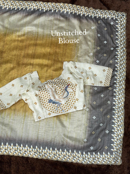 Anuscouture Flamingo - Digital Print Silk Saree with Kashmiri Embroidery Anuscouture