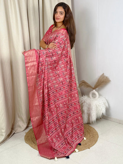 AnusCouture Shivali - Maslin Cotton Saree with Zari Border Anuscouture