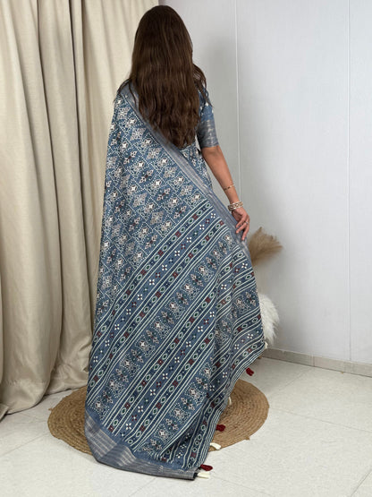 AnusCouture Shivali - Maslin Cotton Saree with Zari Border Anuscouture