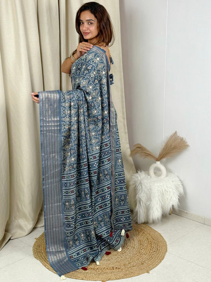 AnusCouture Shivali - Maslin Cotton Saree with Zari Border Anuscouture