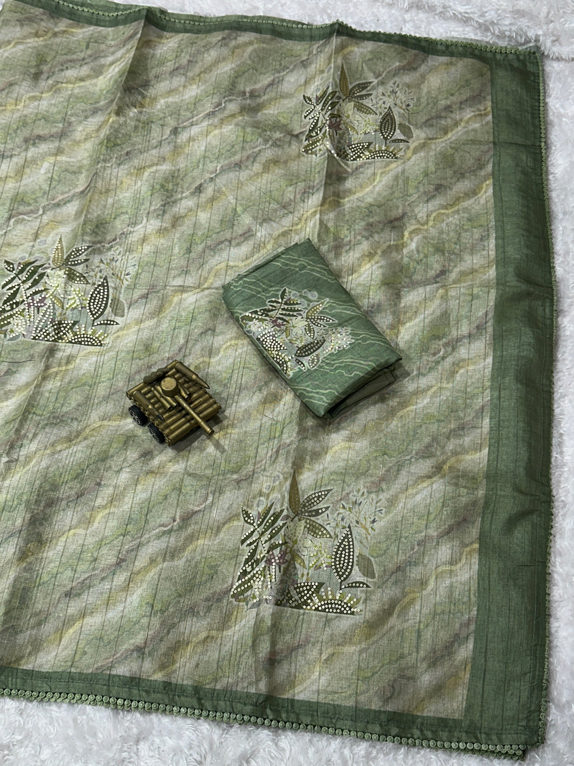 AnusCouture Divya - Pure Linen Saree with Digital Print & Sequin Detailing Anuscouture