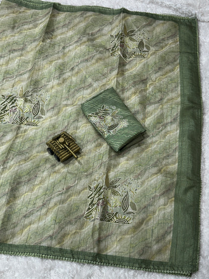 AnusCouture Divya - Pure Linen Saree with Digital Print & Sequin Detailing Anuscouture