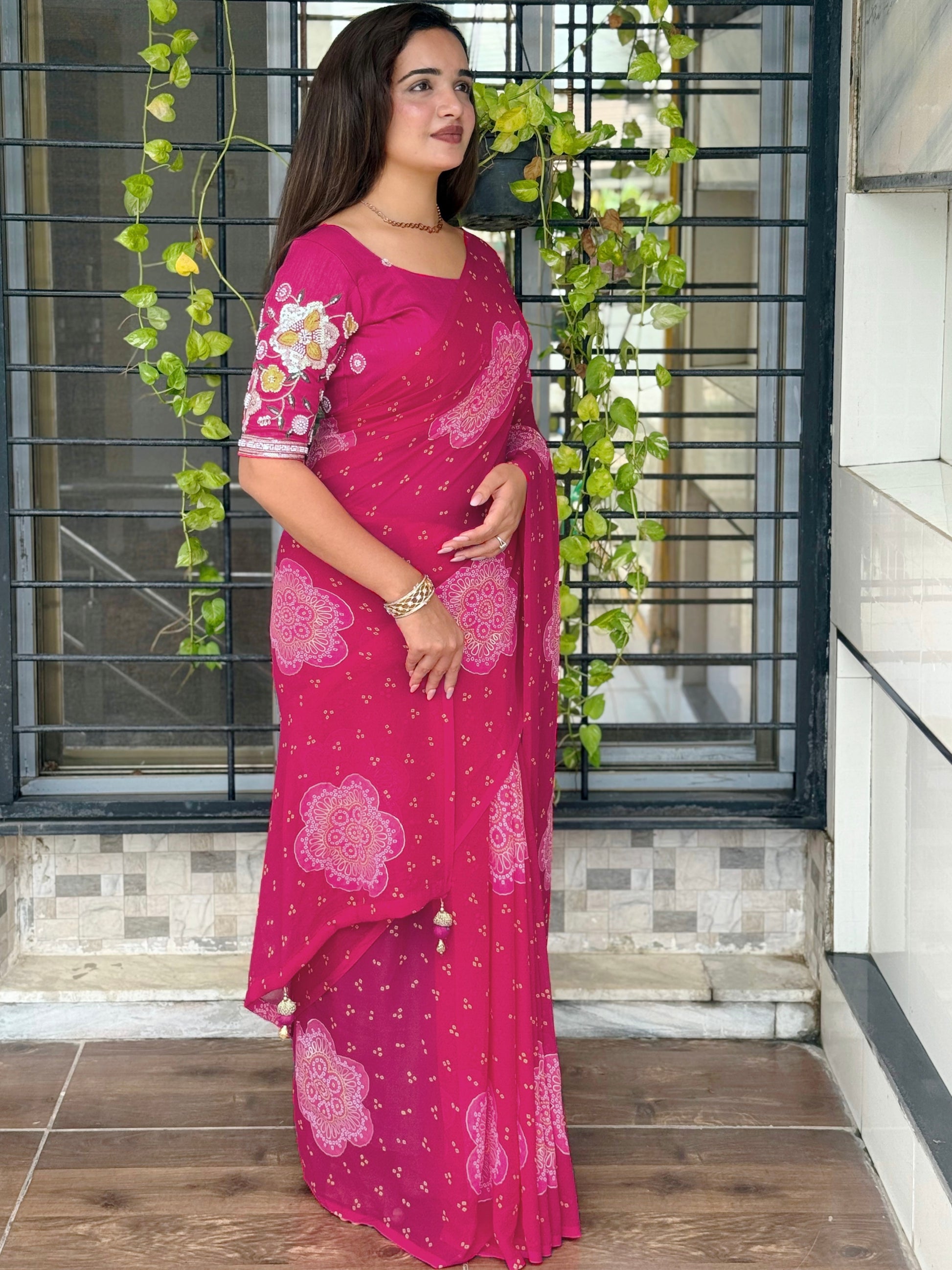 Anuscouture Rani Sahiba - Georgette Saree with Designer Handwork Blouse Anuscouture