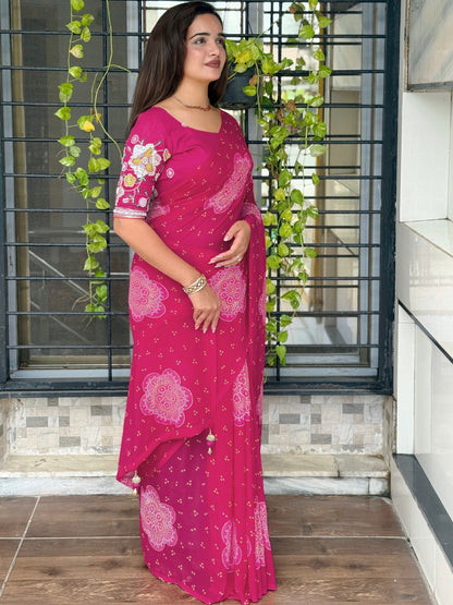 Anuscouture Rani Sahiba - Georgette Saree with Designer Handwork Blouse Anuscouture