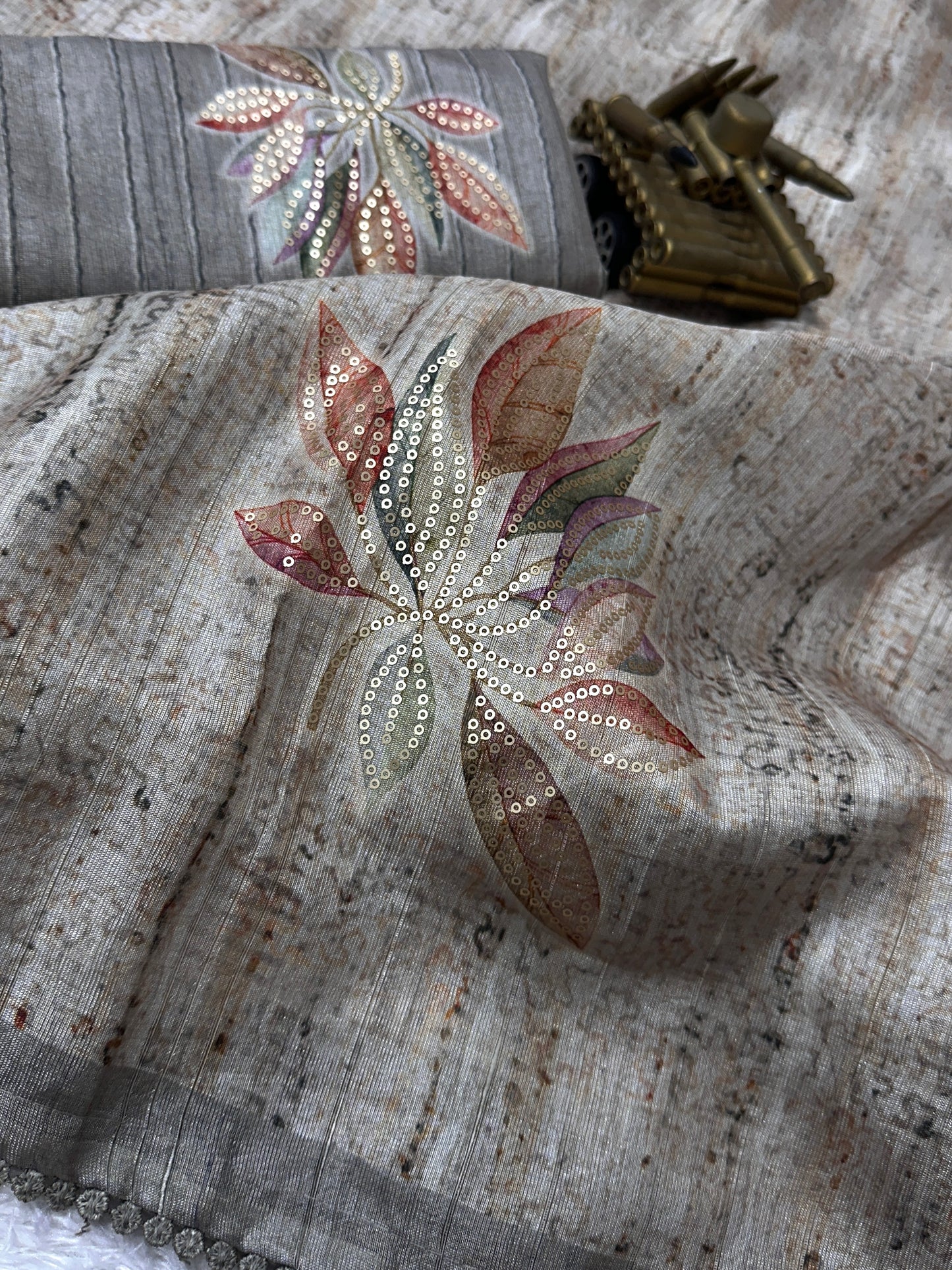 AnusCouture Divya - Pure Linen Saree with Digital Print & Sequin Detailing Anuscouture