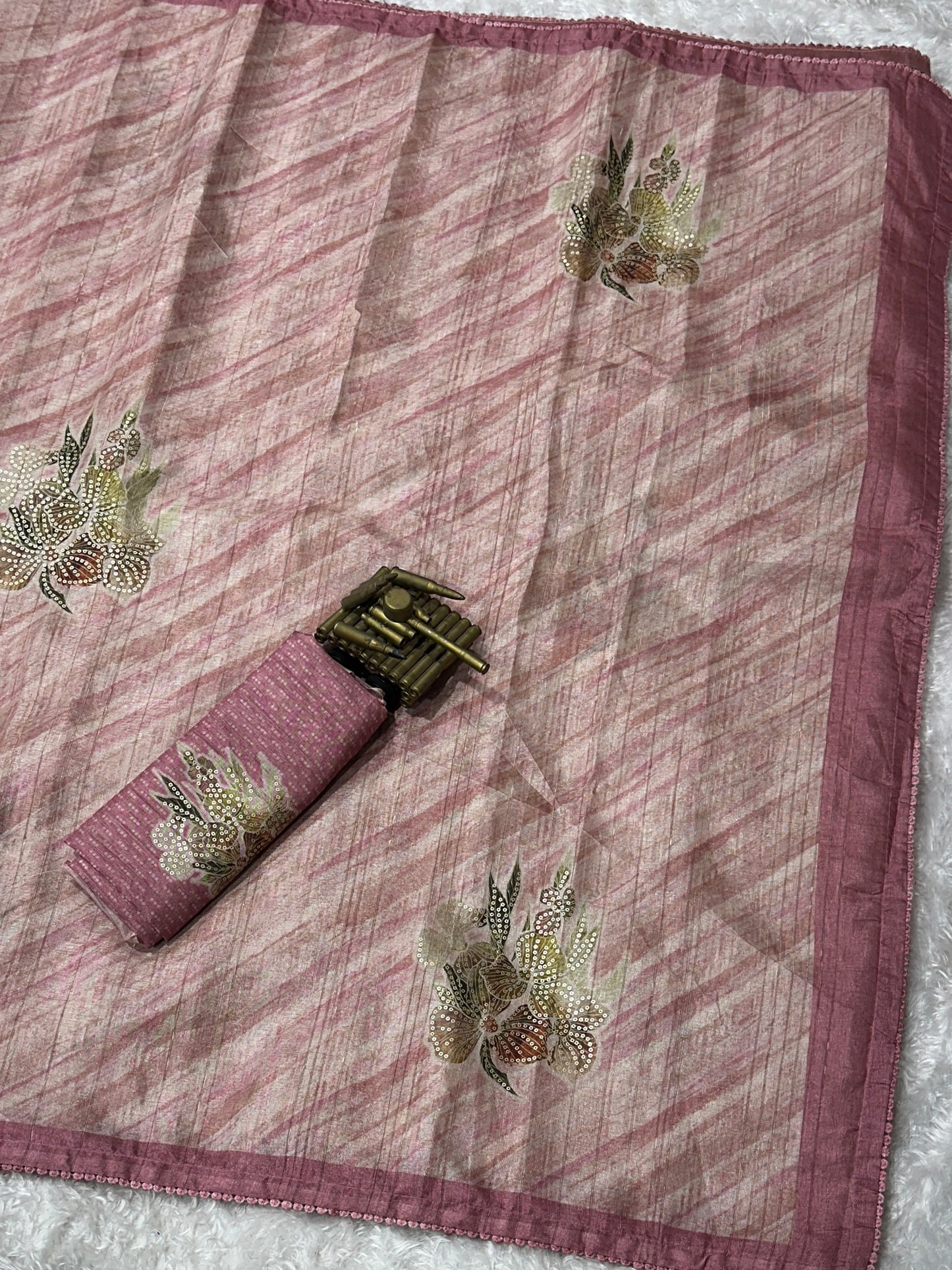 AnusCouture Divya - Pure Linen Saree with Digital Print & Sequin Detailing Anuscouture