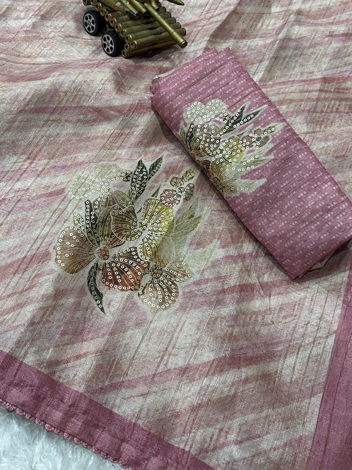 AnusCouture Divya - Pure Linen Saree with Digital Print & Sequin Detailing Anuscouture