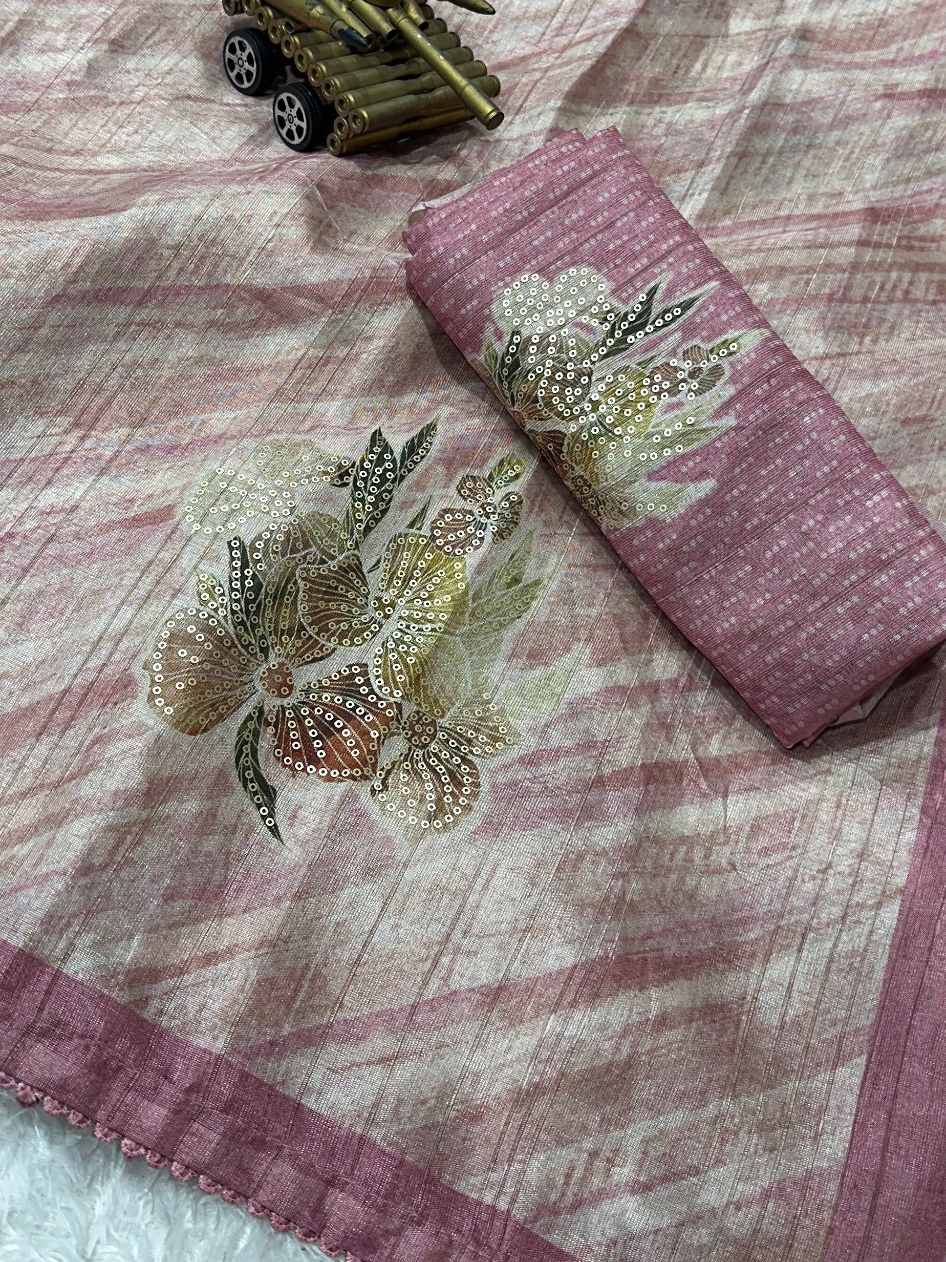 AnusCouture Divya - Pure Linen Saree with Digital Print & Sequin Detailing Anuscouture