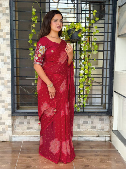 Anuscouture Rani Sahiba - Georgette Saree with Designer Handwork Blouse Anuscouture