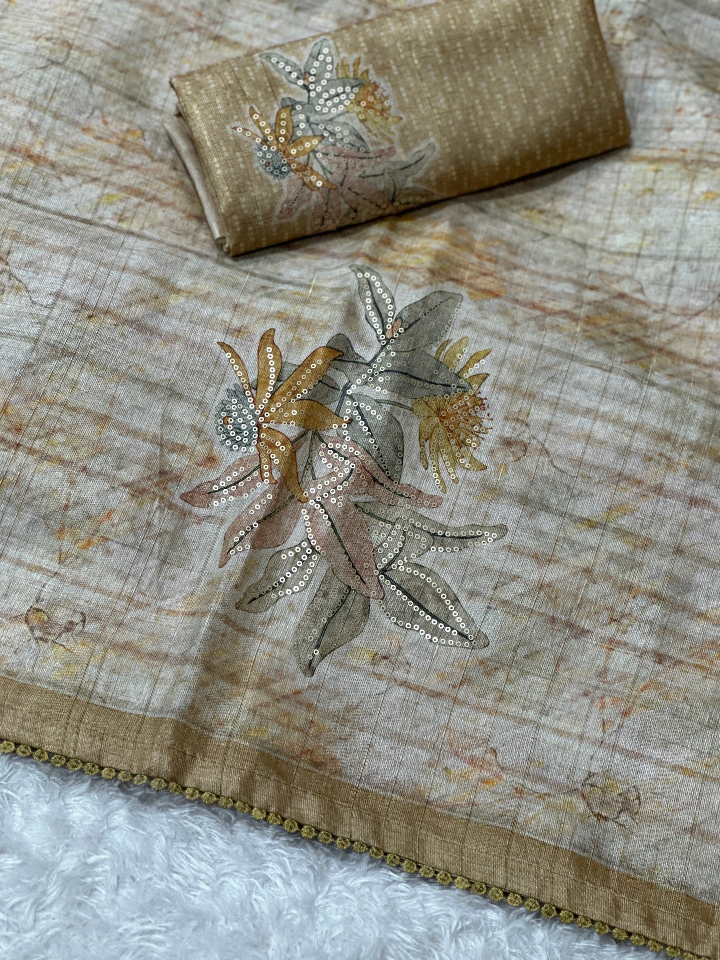 AnusCouture Divya - Pure Linen Saree with Digital Print & Sequin Detailing Anuscouture