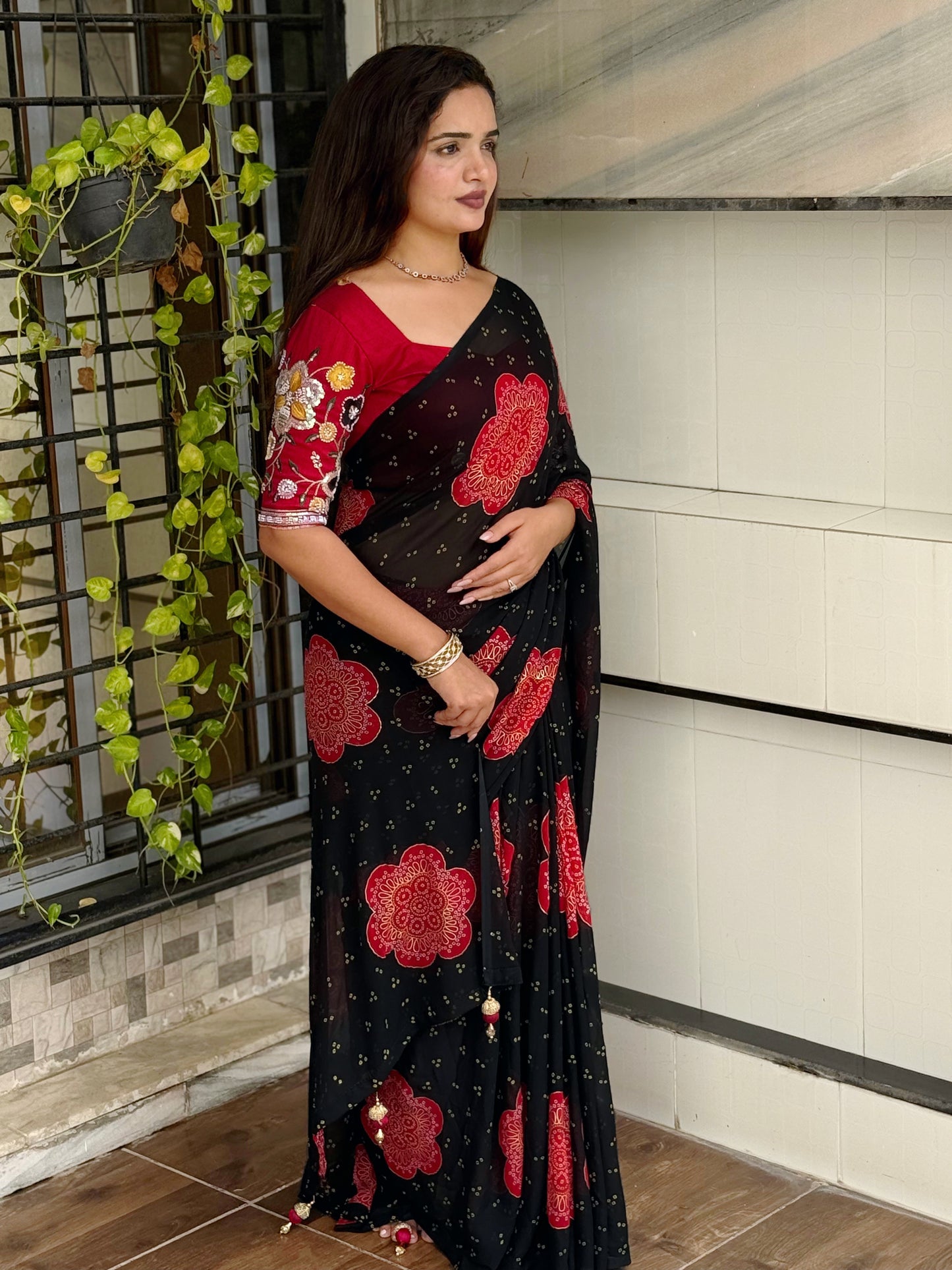 Anuscouture Rani Sahiba - Georgette Saree with Designer Handwork Blouse Anuscouture